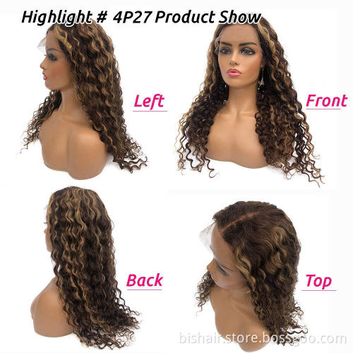 Human Hair Wigs Curly Highlight Brown Lace Front Wigs Ombre Deep Wave 13x4x1 Lace Wigs Pre Plucked with Baby Hair Blonde